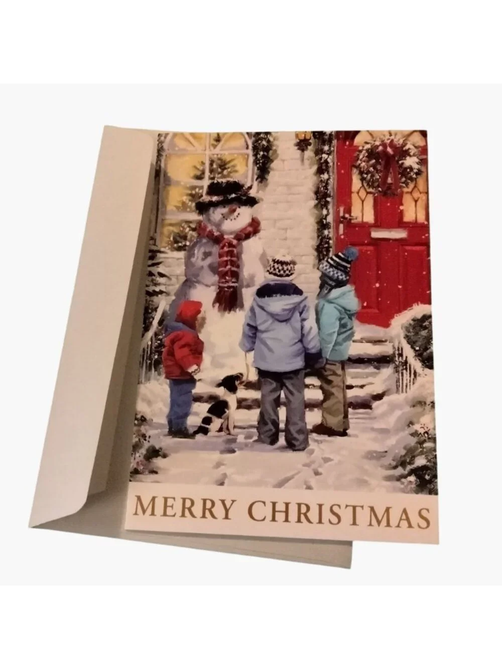 Merry Christmas Greeting Card  Richard Macneil Envelope Snowman Home Miracles